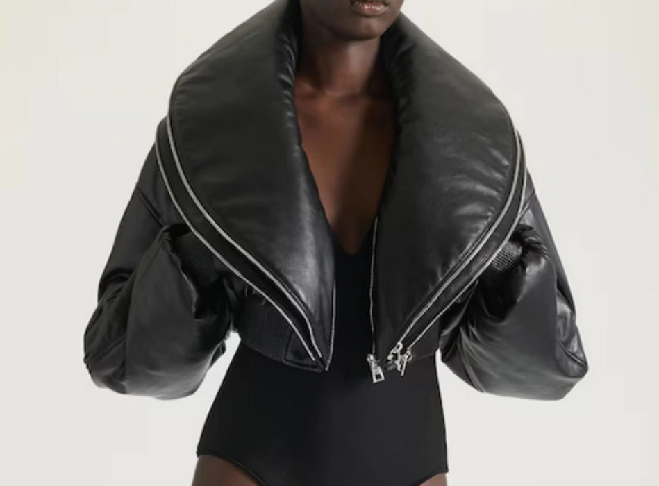 Cropped bomber with zipped shawl collar in leather