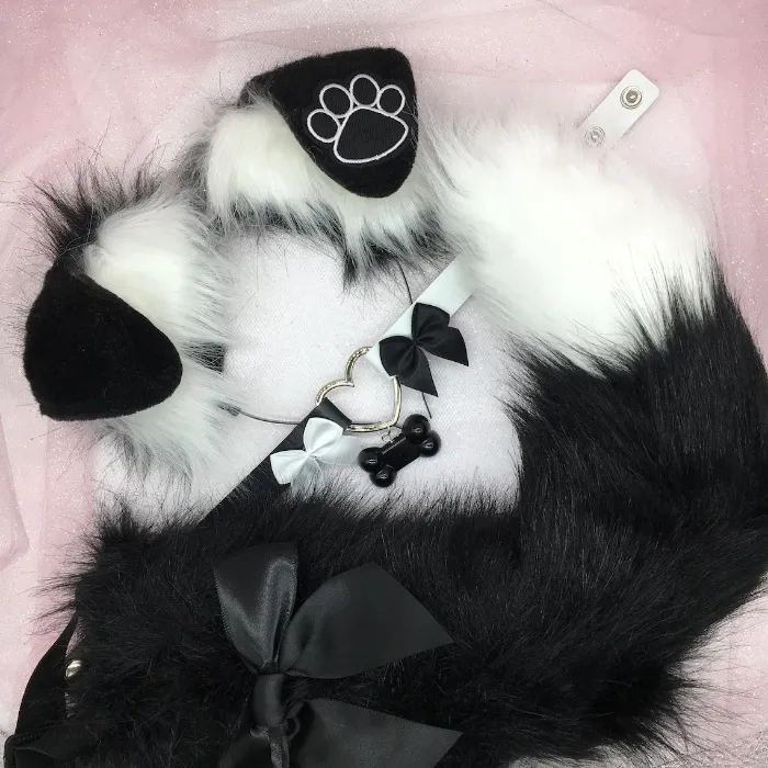Black / White paw Cosplay Kitten Cat headband Ears Tail Choker Collar Paw Costume Halloween necklace Fox wolf puppy dog