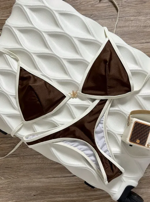 Brown & White Triangle Bikini Set