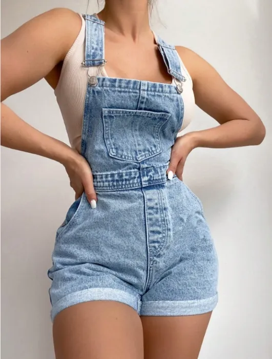 Denim overalls shorts 