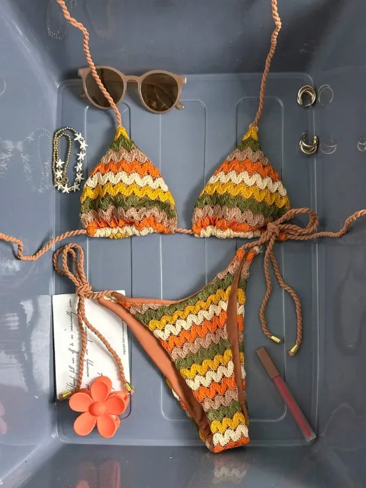 Jacquard Bikini with Braided Rope Details