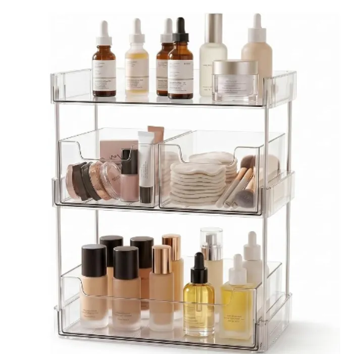Clear Makeup Organizer, 3-Tier Vanity Storage with Removable Drawers