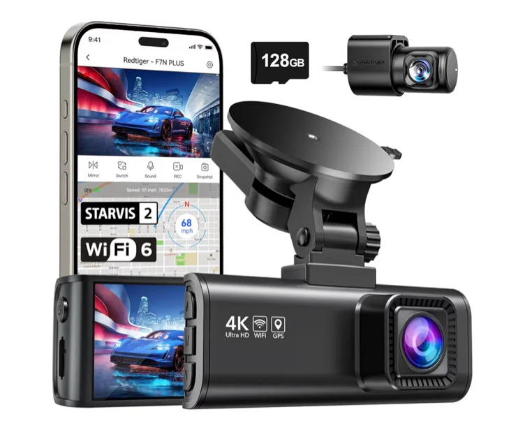 REDTIGER 4K Dash Cam Front Rear, STARVIS 2 Sensor, Free Card Included, 5.8GHz WiFi-20MB/s Fast Download, Dash Camera for Cars with GPS, WDR Night Vision, 170°Wide Angle, 24H Parking Mode(F7NP)