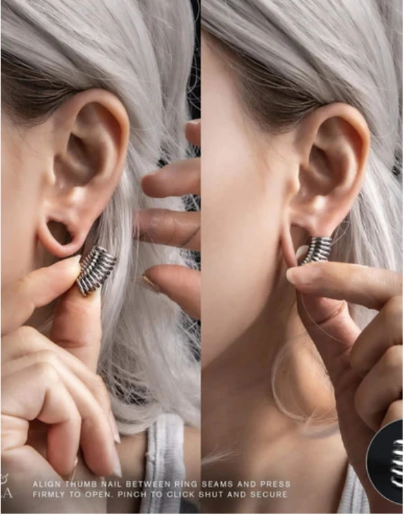 Ringed Lobe Cuff™️ | Silver / Long Cuff, 8mm drop / One pair (bundle of 2)