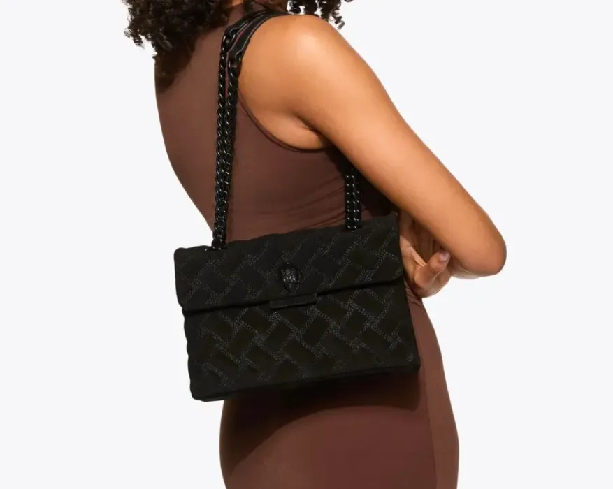 KENSINGTON BAG DRENCH Black Suede Shoulder Bag by Kurt Geiger London