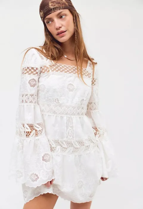 Anna Sui Cottage Rose Lace Mini Dress