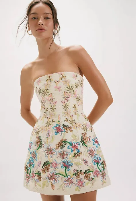 La Fuori Solar Petal Embroidered Mini Dress