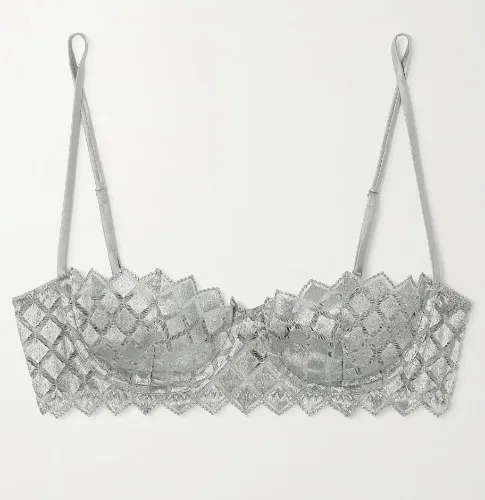 KIKI DE MONTPARNASSE Lamine embroidered silk-blend tulle underwired balconette bra