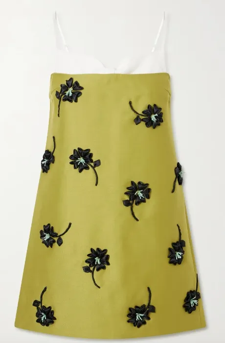 SHUSHU/TONG - Corseted floral-appliqué bead-embellished crepe mini dress