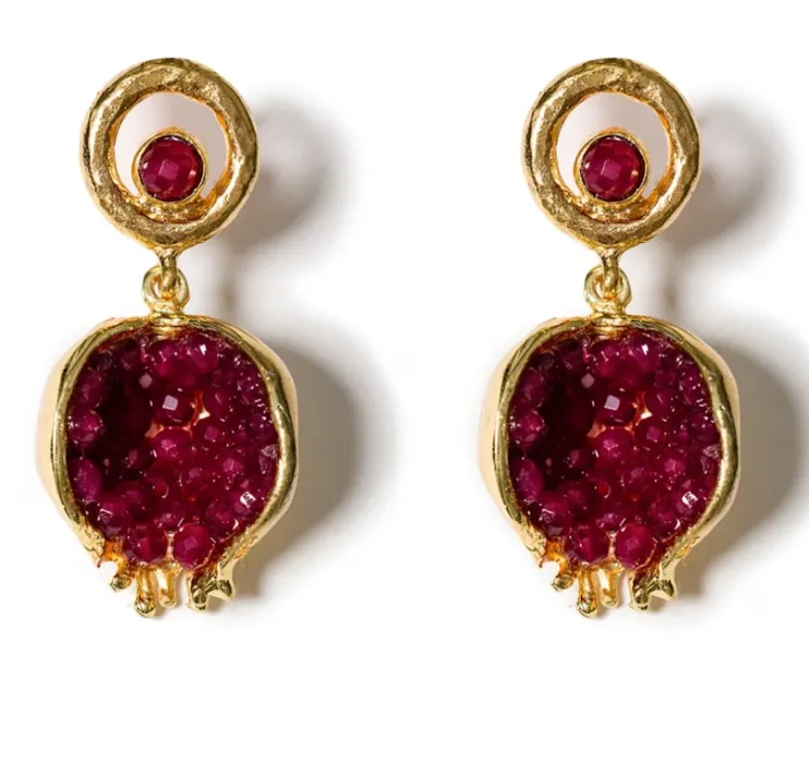 Pomegranate Earrings With Jade Accents