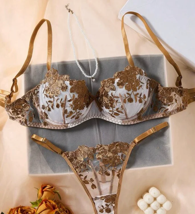 Sheer Brown Floral Lingerie 