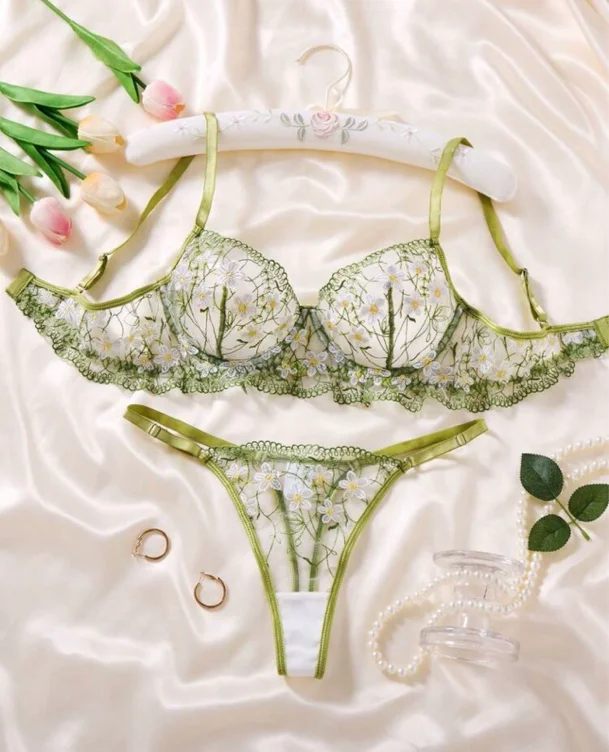 Green Floral Lingerie 