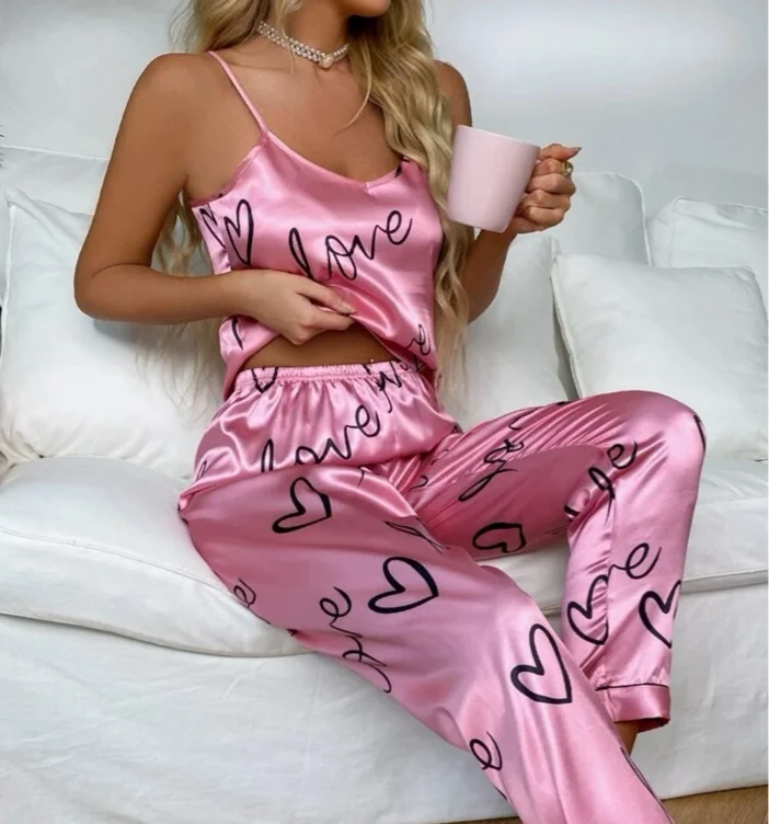 Pink Satin Pj Set