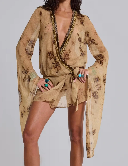 Iberis Chiffon Wrap Mini Dress
