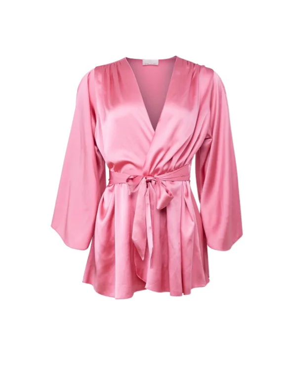 Fleur Du Mal Angel long-sleeve satin robe - Pink Cadillac M