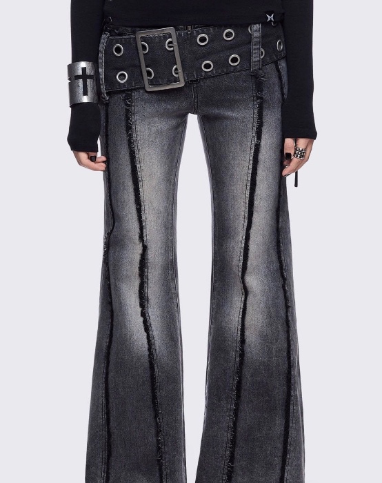 Gia Grey Belted Flared Jeans