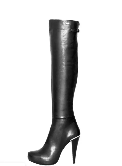 Overknee boots with high heel and platform (leather black)