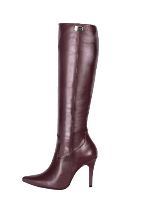 Knee-High Boots with High Heels (Leather Oxblood)