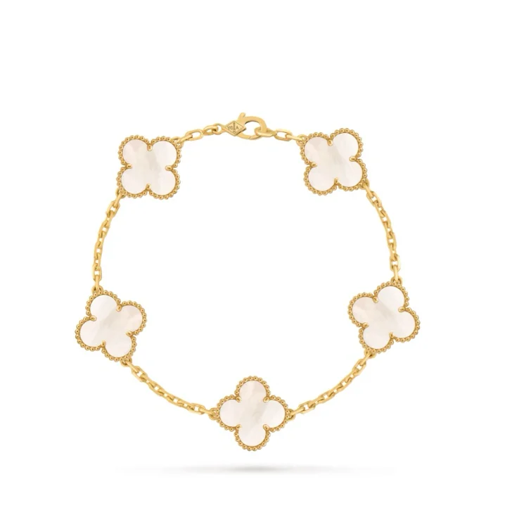 Vintage Alhambra bracelet, 5 motifs 18K yellow gold, Mother-of-pearl - Van Cleef & Arpels