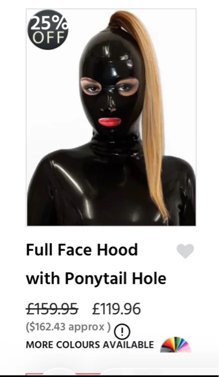 Full Face Latex Hood with Ponytail Hole