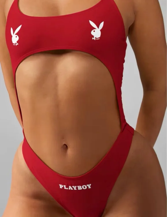 Missguided x Playboy Red Cutout One Piece Swimsuit With Bunny Logo Print Summer Beach Pool Monokini