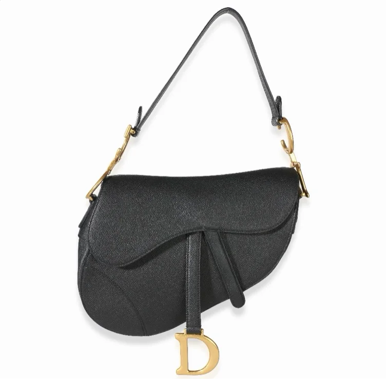 Black Grained Calfskin Medium Saddle Bag