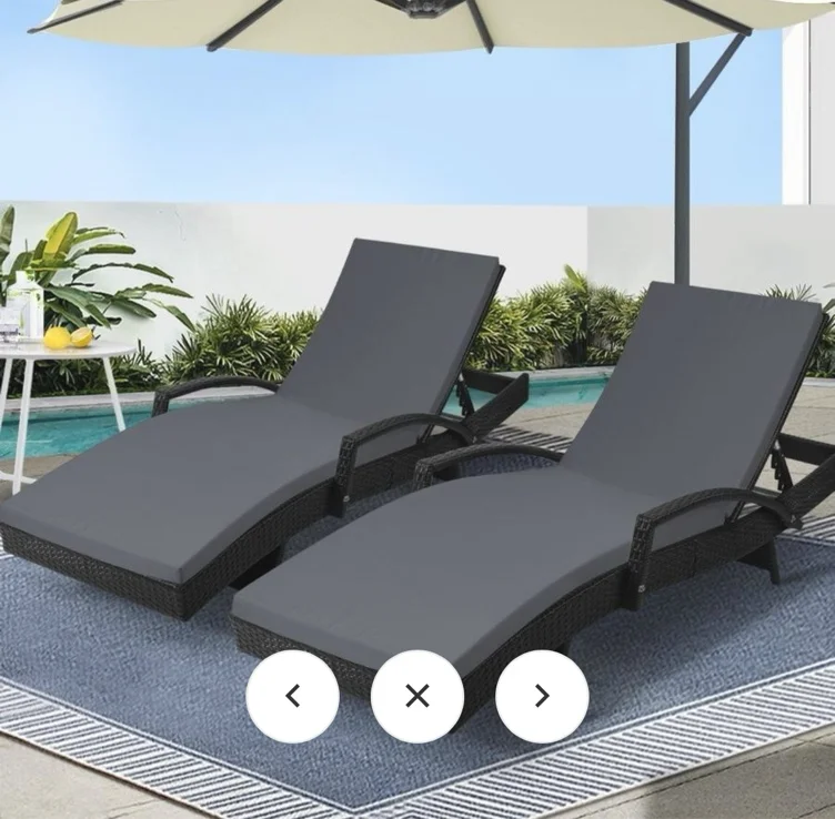 1 Set of 2 Gardeon Sun Lounge Wicker Lounger Outdoor Furniture Beach Chair Patio Adjustable Cushion Black