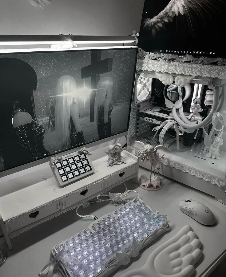 Dual White Monitors ⋆ ｡˚