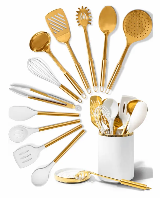 Cooking Utensil Set. 13 Piece White and Gold