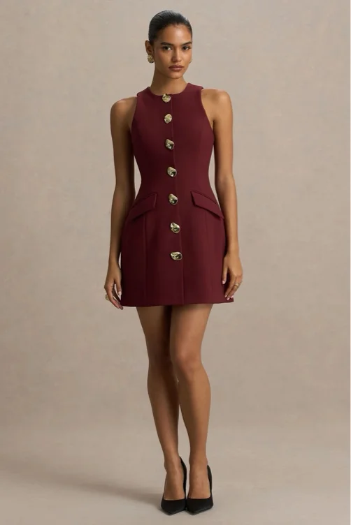 Dark Plum Crew Neck Mini Dress Club L London