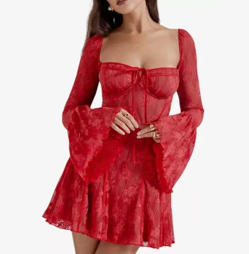 House of CB - Analissa floral-pattern lace mini dress Red