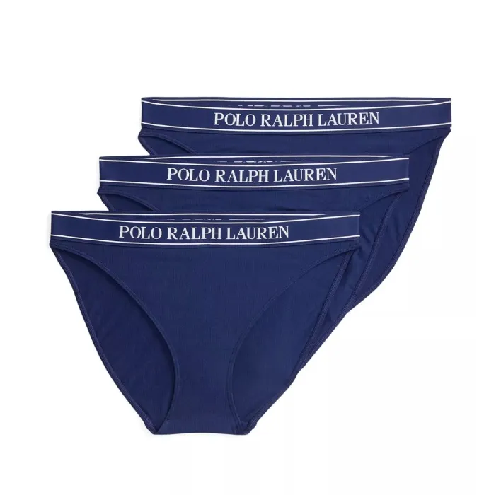 Polo Ralph Lauren Essentials Logo Band Bikini Knickers, Pack of 3, Navy