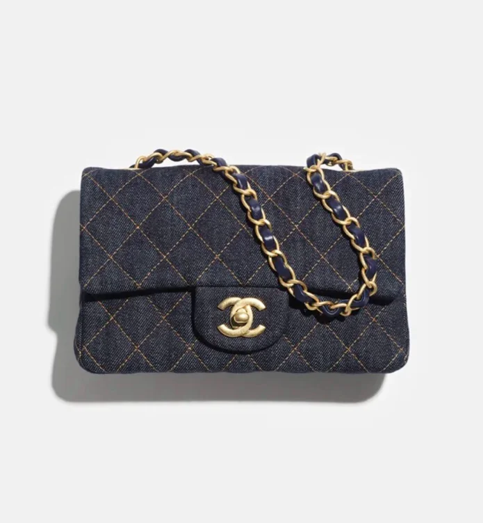 Chanel Mini Classic Handbag Dark Blue Gold