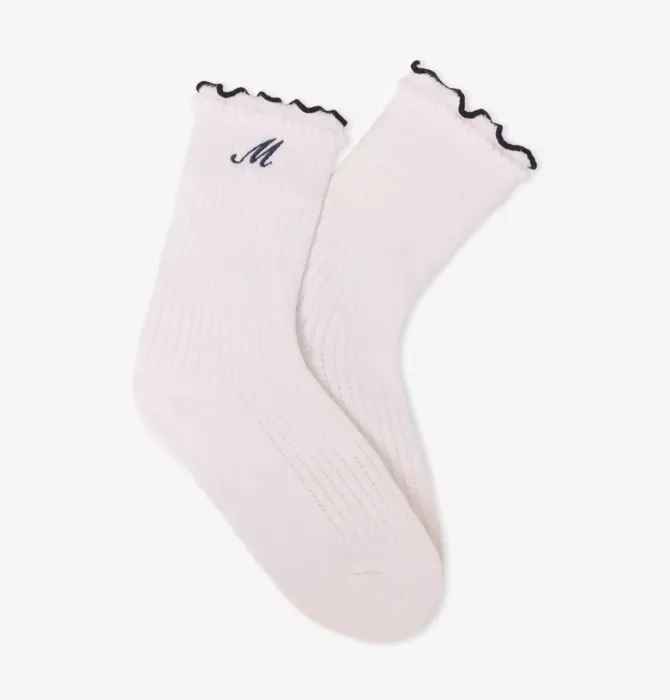 Maje - Logo-Embroidered Pointelle Stretch-Cotton Socks