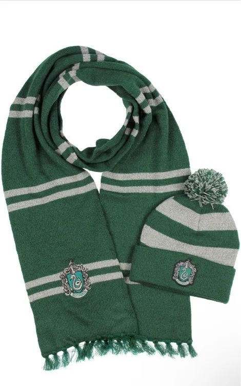 Harry Potter Hogwarts Houses Knit Scarf & Pom Beanie Set - Slytherin