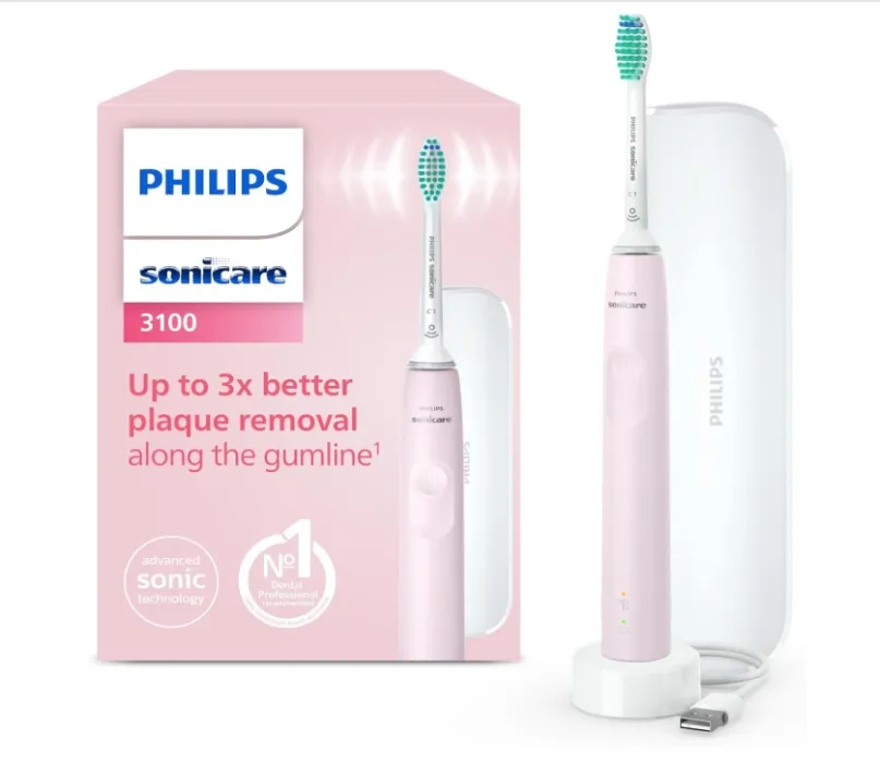 Philips Sonicare 3100, Brosse à dents électrique sonique, capteur de pression et minuterie, étui de voyage, rose pastel, modèle HX3673/11 : Amazon.com.be: Health & Personal Care