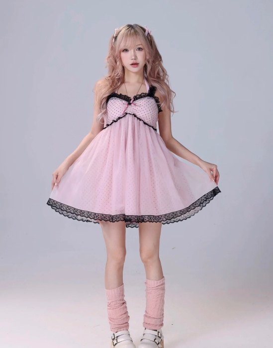 Polka Dot Lace Mini Dress|