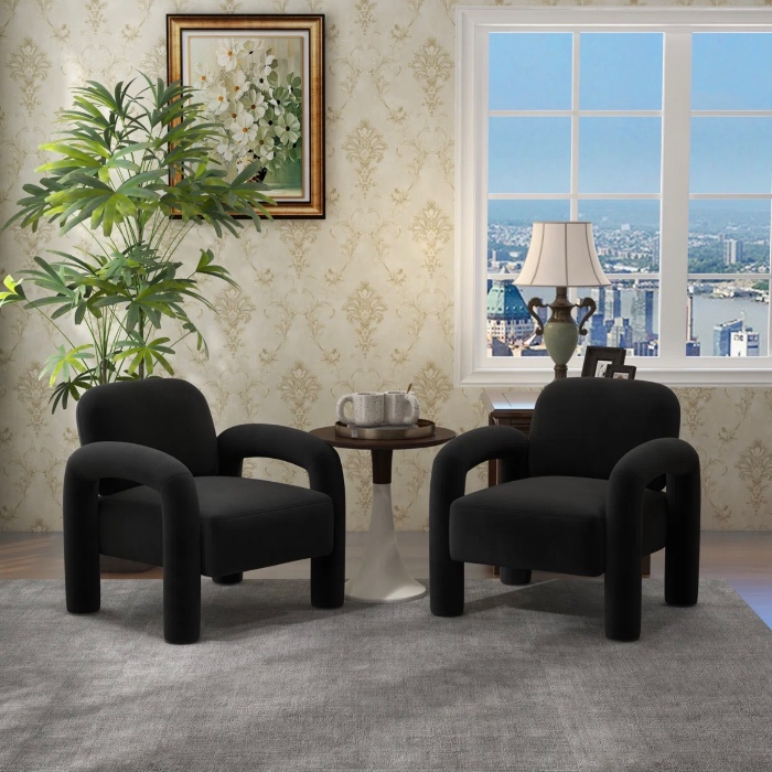 Set of 2 Black Velvet Armchairs