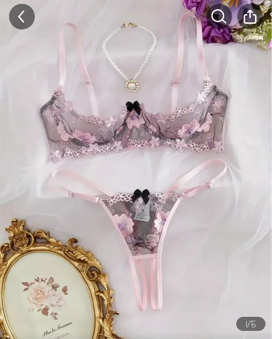 2pcs womens bra set featuring a floral embroidered semi cup - Temu New Zealand
