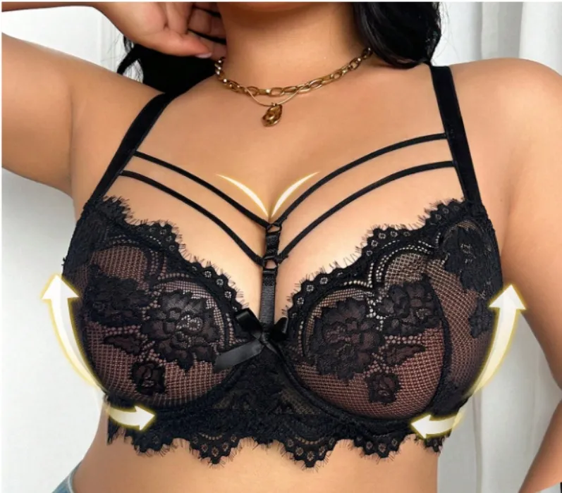 Seduluxe 1pc Sexy Romantic Full Lace Wireless Padded Adjustable Plus Size Bra