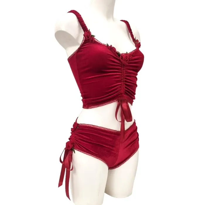 Ruby Rose silk and velvet cami top and shorts