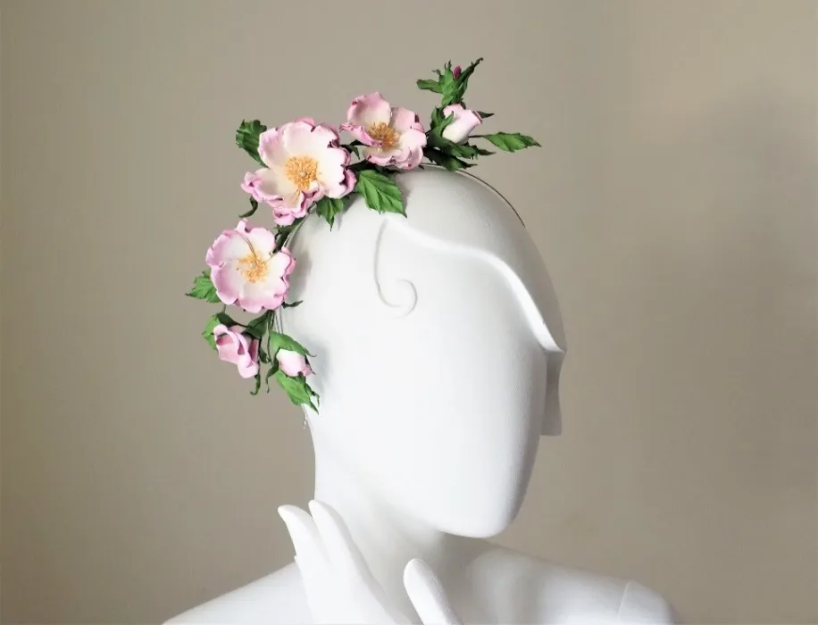 Pink Leather Rose Crown