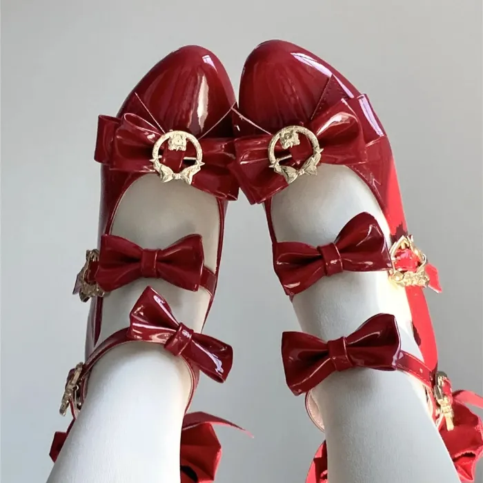 Low-heeled vintage Lolita shoes | 41 / Red