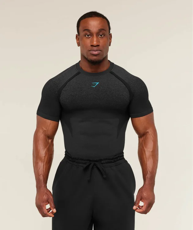 Gymshark Shadow Seamless T Shirt - Black/Brand Blue
