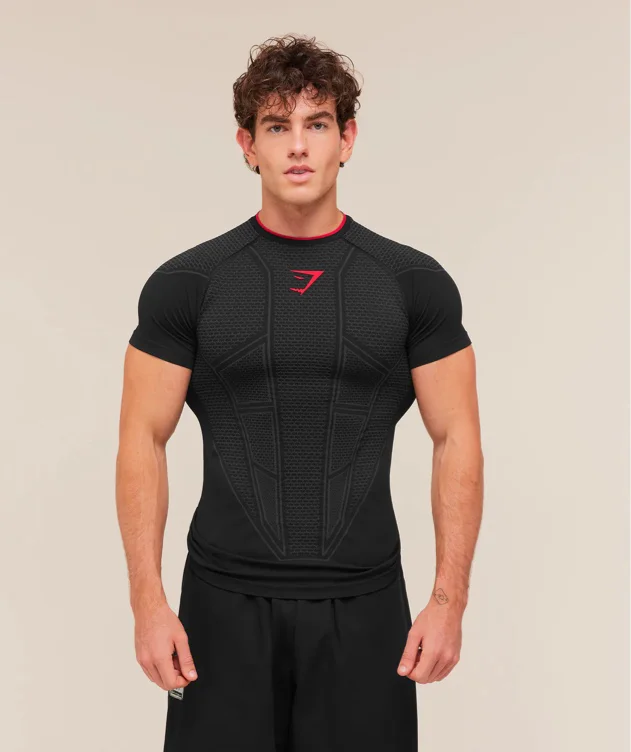 Gymshark Onyx V1 T-Shirt - Black/Onyx Grey/Carmine Red