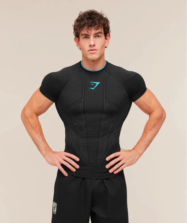 Gymshark Onyx V1 T-Shirt - Black/Onyx Grey/Brand Blue
