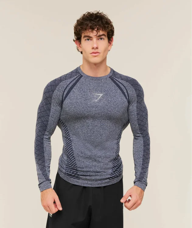 Gymshark Devant Seamless Long Sleeve T-Shirt - Heavy Blue