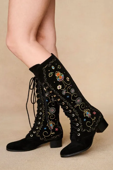 Aria Black Embroidered Boots