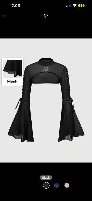 Goth Women's Mesh Peephole Drawstring Flare Sleeve Top