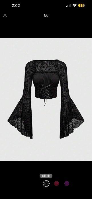 Spring Luxury Black Gothic Palace Style Halloween Party Women's Velour Cross & Flower Pattern Mesh Insert Lace-Up Waist Top